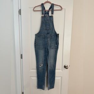 Old Navy Overalls Women's 2 Blue Distressed Slim Tapered Stretch Zip